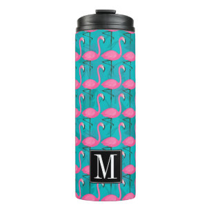Bright Flamingo Pattern   Add Your Initial Thermal Tumbler