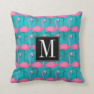 Bright Flamingo Pattern Add Your Initial Throw Pillow