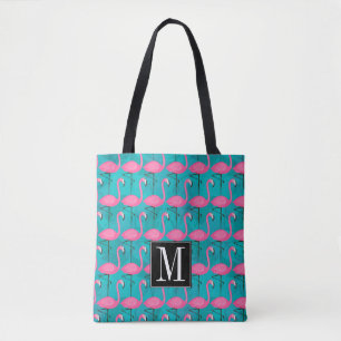 Bright Flamingo Pattern Add Your Initial Tote Bag