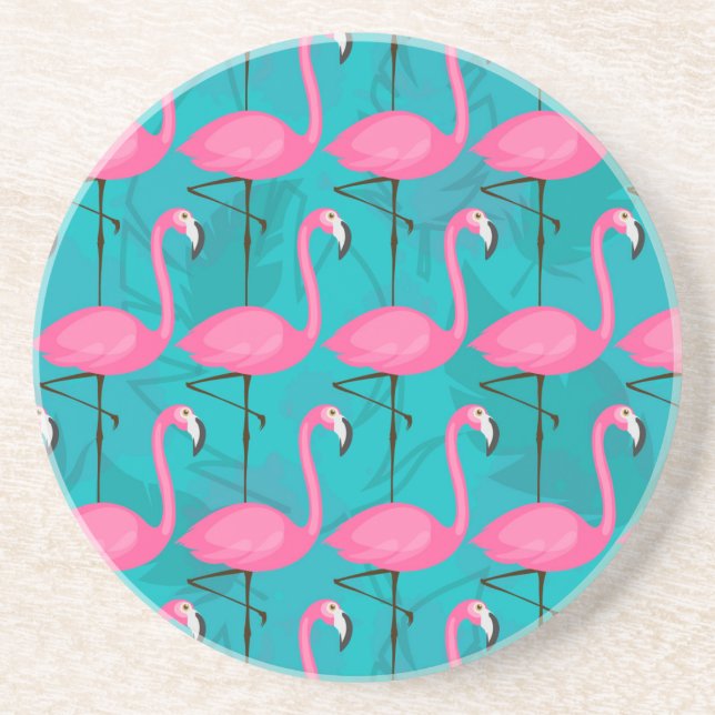 Bright Flamingo Pattern Coaster (Front)