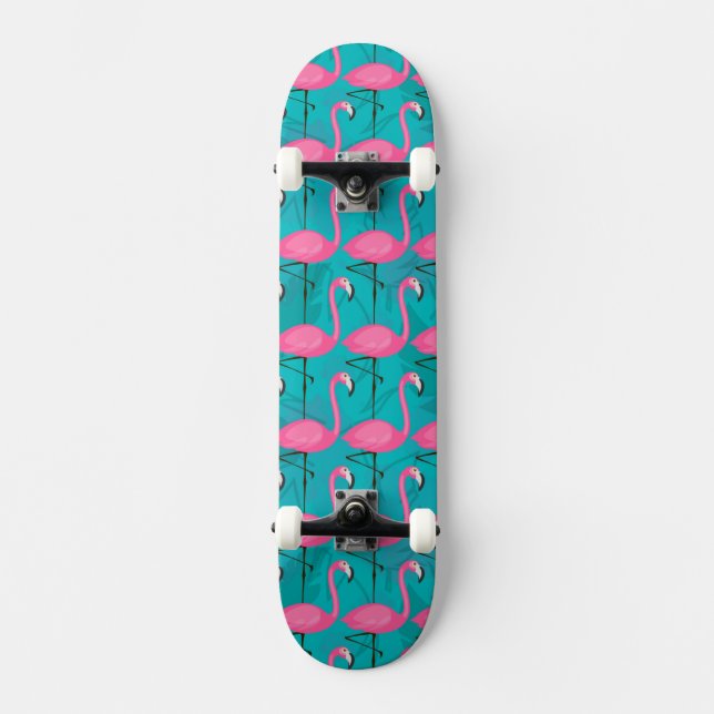 Bright Flamingo Pattern Skateboard (Front)