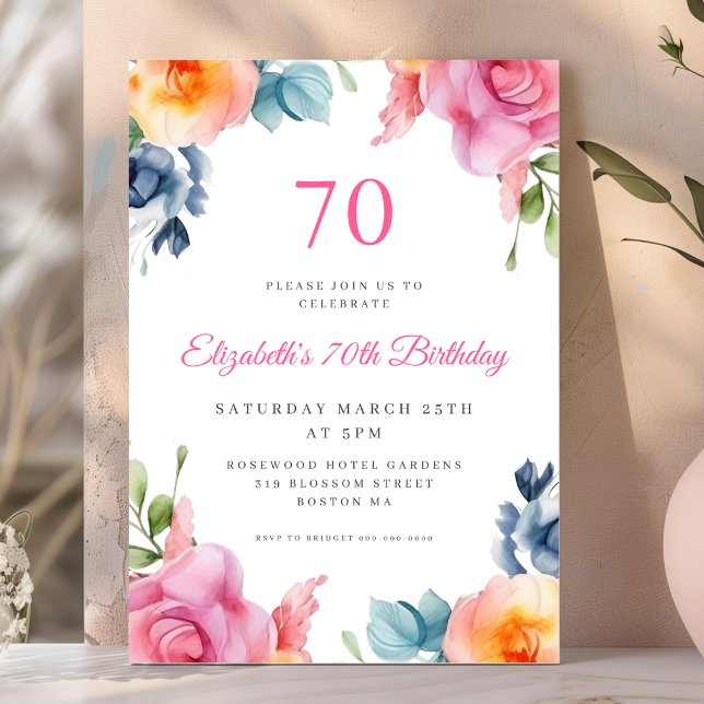 Bright Floral 70th Birthday Invitation (Creator Uploaded)