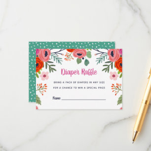 Bright Floral Baby Shower Diaper Raffle Card