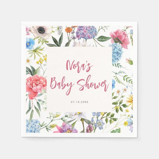 Bright Floral Baby Shower Napkin (Front)