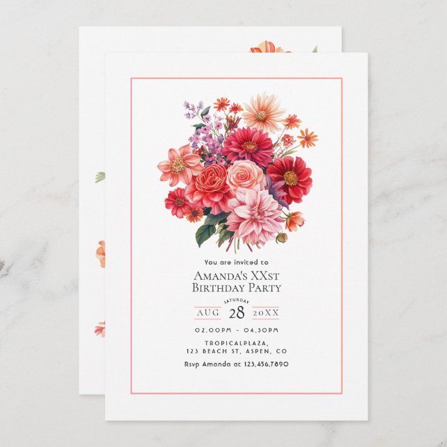 Bright Floral Birthday Party Invitation (Front/Back)