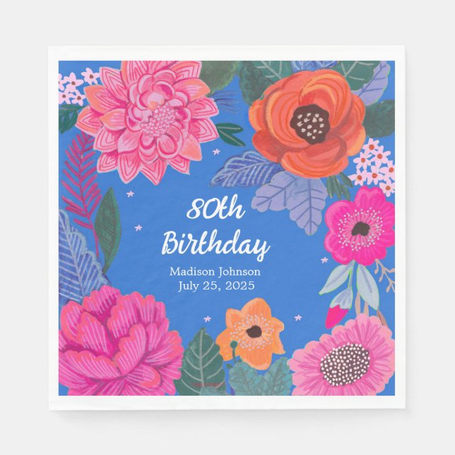 Bright Floral Birthday party Napkin (Front)