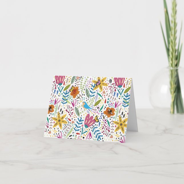 Bright Floral Blank Inside Folded Note Card (Front)
