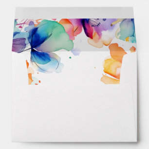 Bright Floral Blue Orange Watercolor Wedding Envelope