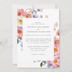 Bright Floral Botanical Modern Elegant Wedding Invitation