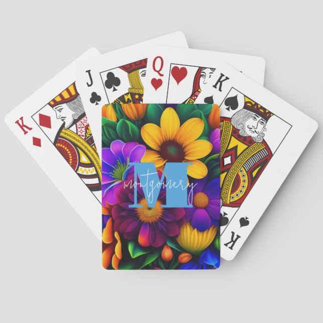 Bright Floral Bouquet Monogrammed Playing Cards (Back)