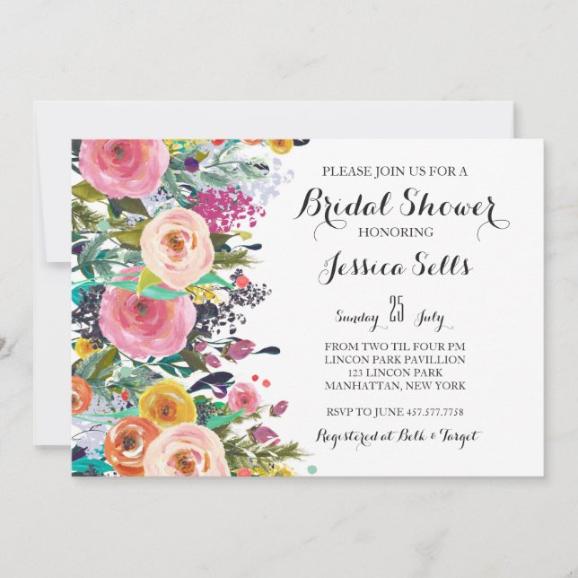 Bright Floral Bridal shower Invitation (Front)