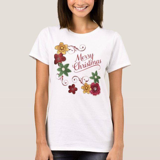 Bright Floral Christmas Swirl T-Shirt (Front)