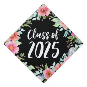 Bright Floral Class of 2025 Graduation Cap Topper