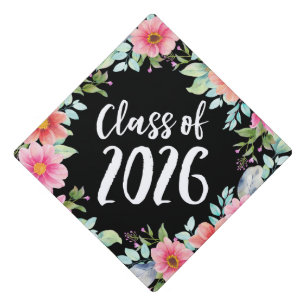 Bright Floral Class of 2026 Graduation Cap Topper