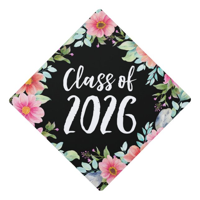 Bright Floral Class of 2026 Graduation Cap Topper (Front)