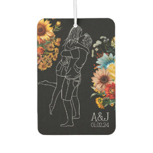 Bright Floral Couple Gift Anniversary Initial Car Air Freshener