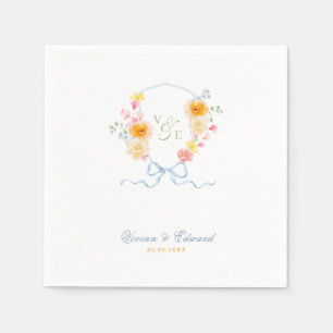 Bright Floral Crest Monogram Spring Wedding Napkin