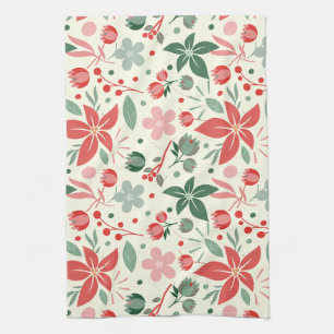 Bright Floral Design with Green Leaves and Dot Kitchen Towel