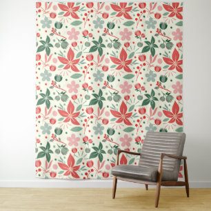 Bright Floral Design with Green Leaves and Dot Tapestry