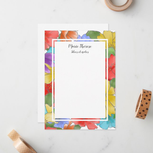 Bright Floral Framed Personalized Notes And Ideas  (Front/Back In Situ)