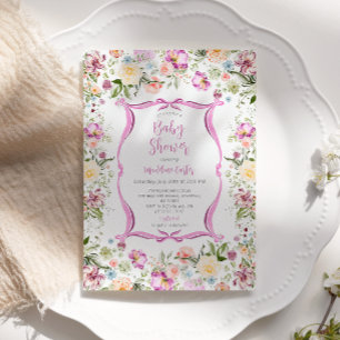 Bright Floral Garden Punk Ribbon Baby Shower  Invitation