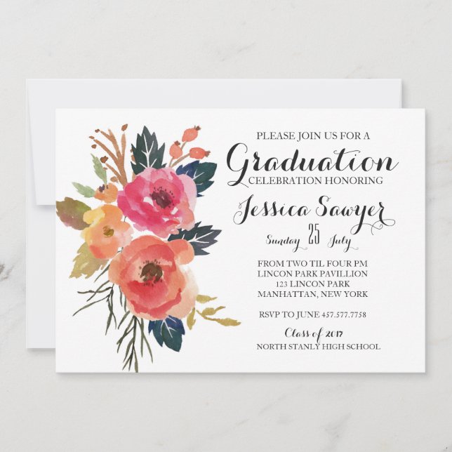 Bright Floral Graduation party Invitation (Devant)