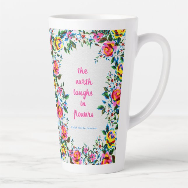 Bright Floral Laughter Dot Grid Journal Latte Mug (Right)