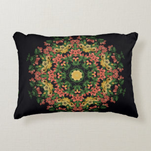 Bright floral mandala with red and yellow flowers. accent pillow