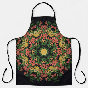 Bright floral mandala with red and yellow flowers. apron