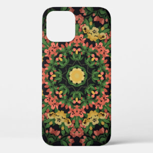Bright floral mandala with red and yellow flowers. iPhone 12 case