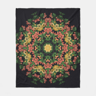 Bright floral mandala with red and yellow flowers. fleece blanket