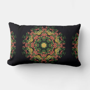 Bright floral mandala with red and yellow flowers. lumbar pillow
