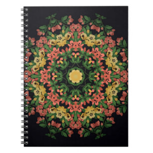 Bright floral mandala with red and yellow flowers. notebook