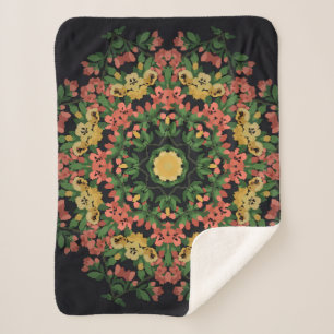 Bright floral mandala with red and yellow flowers. sherpa blanket
