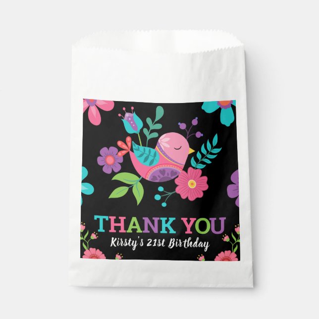 Bright Floral Mexican Fiesta Birthday Party Favour Bag (Front)