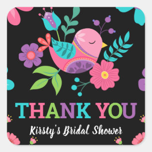Bright Floral Mexican Fiesta Bridal Shower Square Sticker