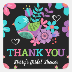 Bright Floral Mexican Fiesta Bridal Shower Square Sticker