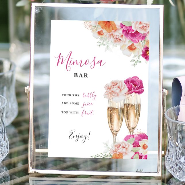 Bright Floral Mimosa Bar Bridal Shower Table Sign (Creator Uploaded)
