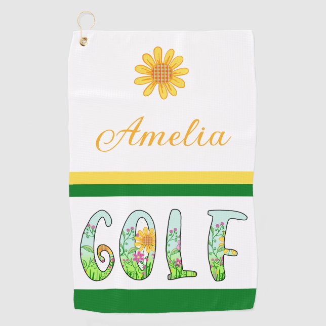 Bright Floral Monogram Golf Towel (Front)