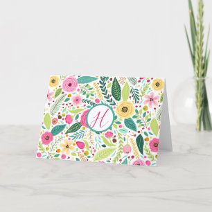 Bright Floral Monogram  Thank You Card