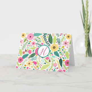 Bright Floral Monogram Thank You Card