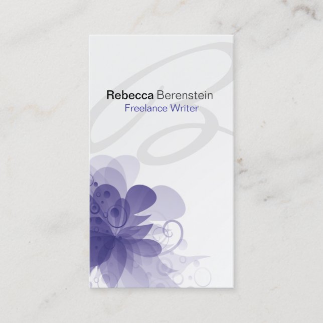 Bright Floral Monogram Violet Business Card (Front)