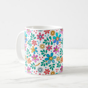 Bright floral multicolored pattern retro sixties coffee mug