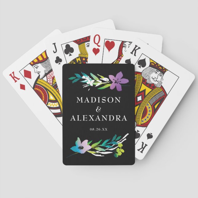 Bright Floral Names & Date Playing Cards (Back)