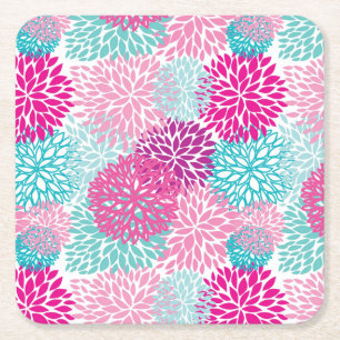 Bright Floral pattern 2 Square Paper Coaster