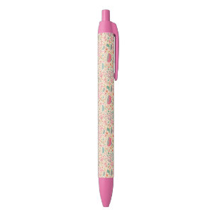 Bright floral pattern black ink pen