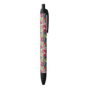Bright floral pattern black ink pen