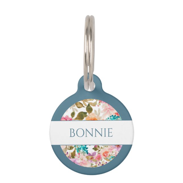 Bright Floral Pattern Custom Pet ID Tag (Front)