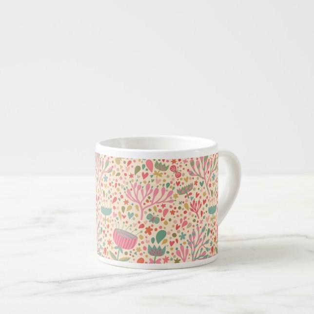 Bright floral pattern espresso cup (Front Right)
