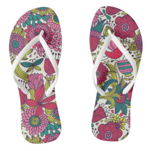 Bright floral pattern flip flops